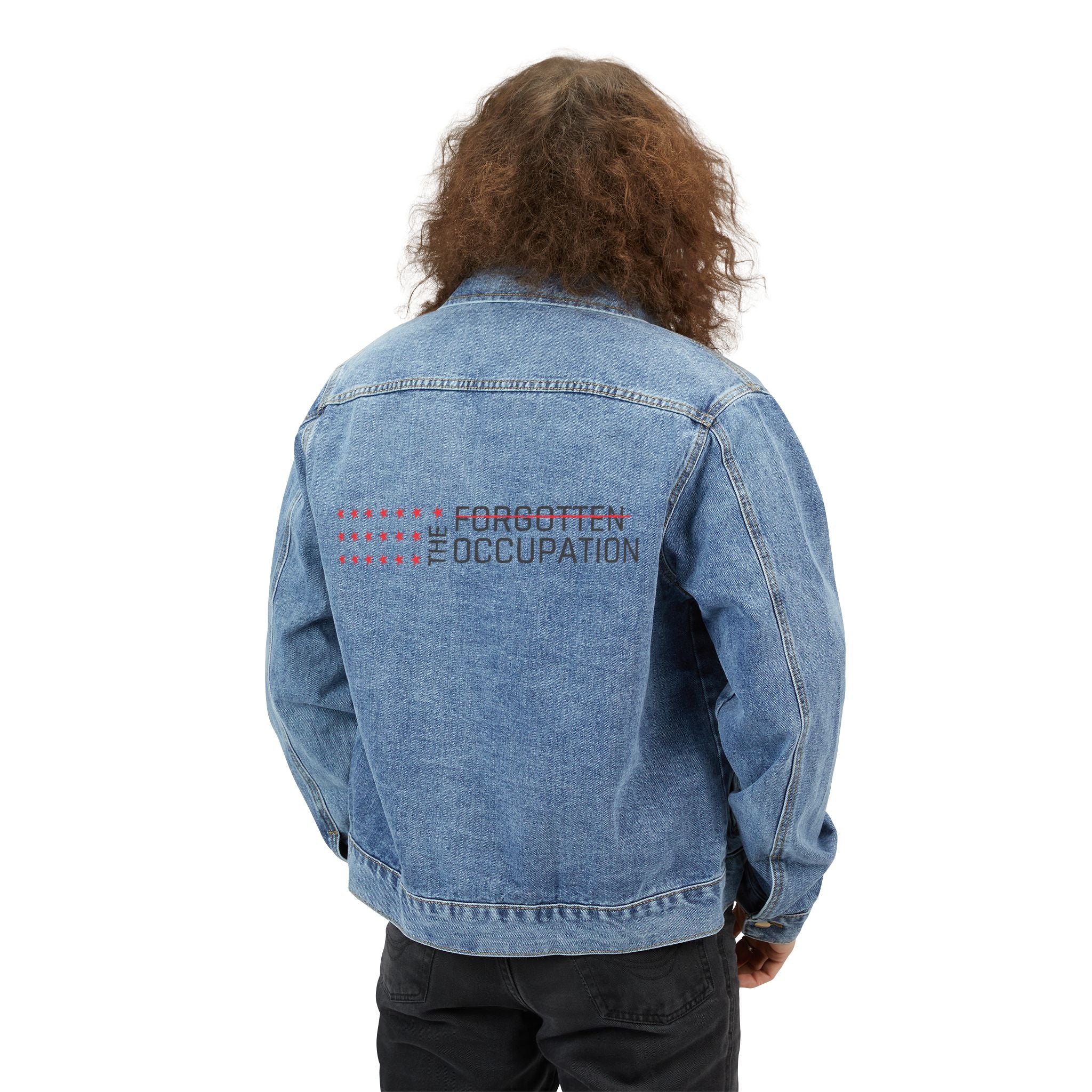 Men's Denim Jacket — 'Never Forgotten' Subtle Back Print Vintage Wash Jean Jacket