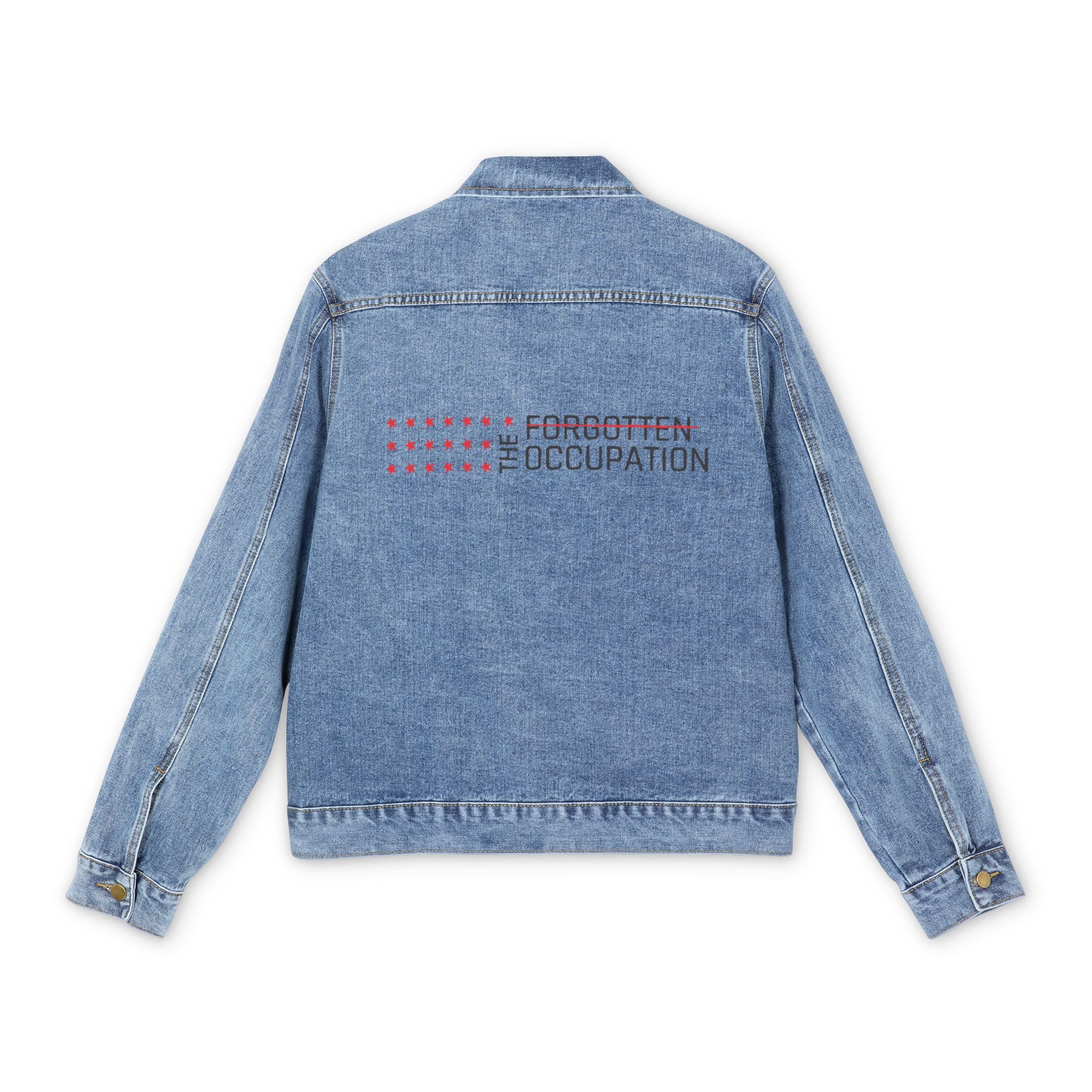 Men's Denim Jacket — 'Never Forgotten' Subtle Back Print Vintage Wash Jean Jacket